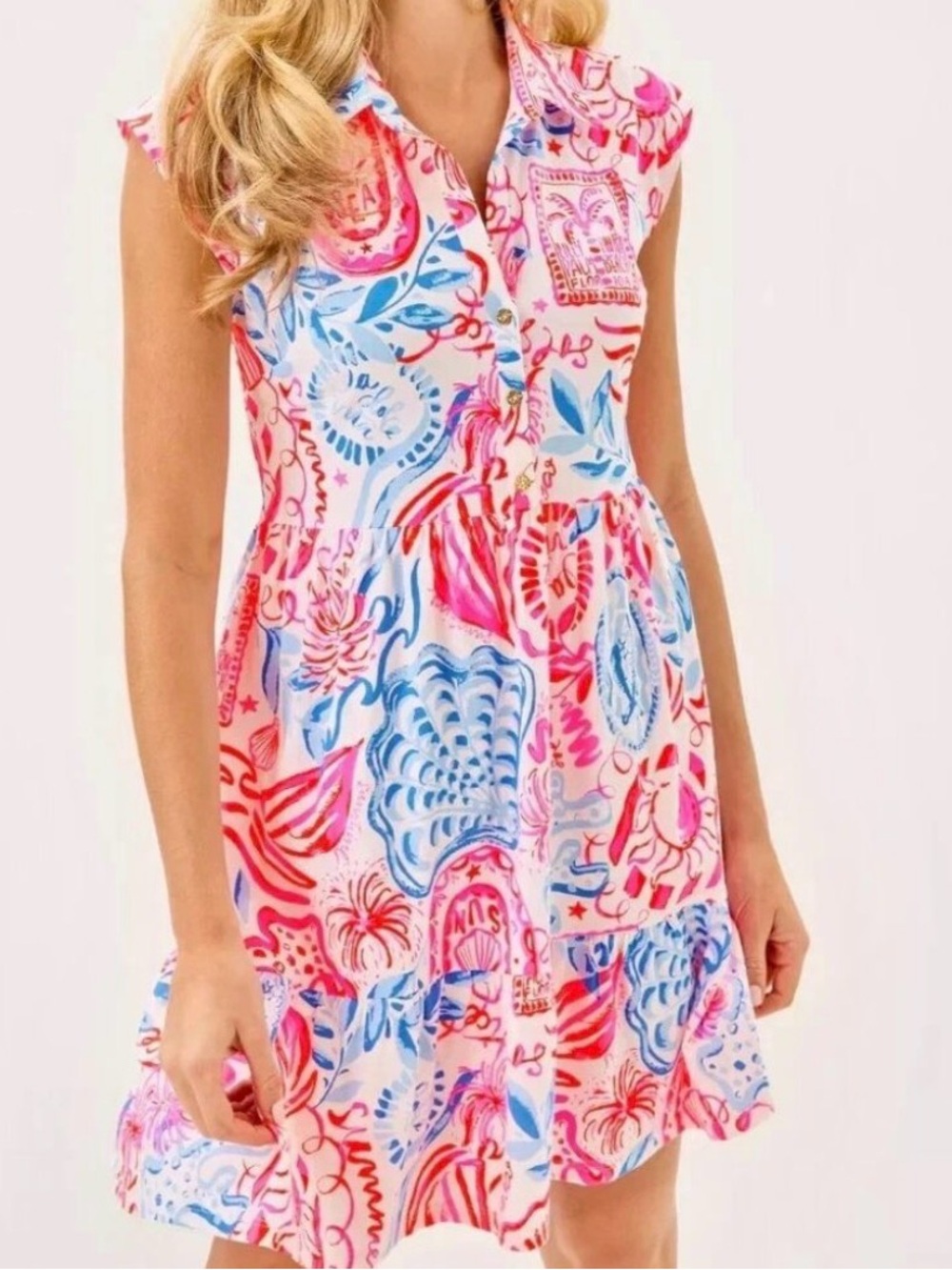 Lilly Pulitzer Arley Dress in Resort White Sun Sea & Sand NWT Size Large